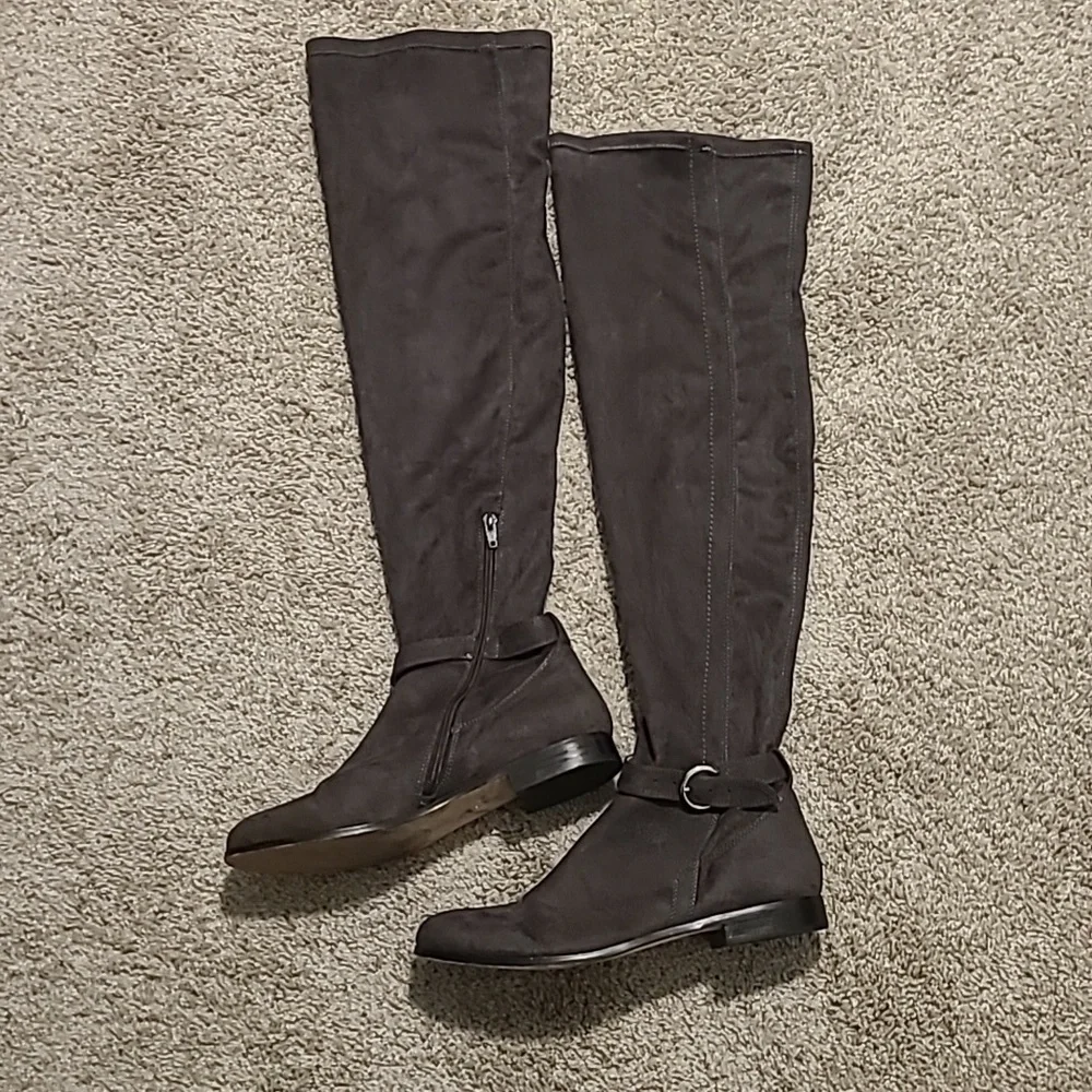 EUC Corso Como Lennox Gray Suede Stretchy Over Knee Boots Women's Sz 9.5M